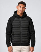 Men's Hooded Quilted Puffer Jacket with Jersey Sleeves and Zip Pockets – Finn