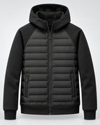 Men's Hooded Quilted Puffer Jacket with Jersey Sleeves and Zip Pockets – Finn