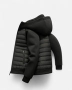 Men's Hooded Quilted Puffer Jacket with Jersey Sleeves and Zip Pockets – Finn