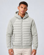 Men's Hooded Quilted Puffer Jacket with Jersey Sleeves and Zip Pockets – Finn