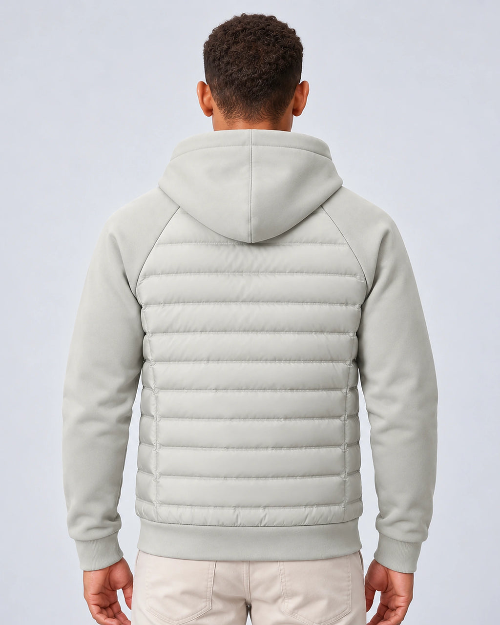 Men's Hooded Quilted Puffer Jacket with Jersey Sleeves and Zip Pockets – Finn