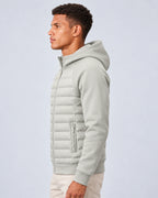 Men's Hooded Quilted Puffer Jacket with Jersey Sleeves and Zip Pockets – Finn