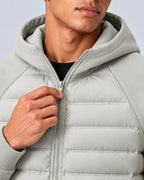 Men's Hooded Quilted Puffer Jacket with Jersey Sleeves and Zip Pockets – Finn