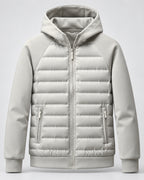 Men's Hooded Quilted Puffer Jacket with Jersey Sleeves and Zip Pockets – Finn