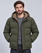 Men's Hooded Quilted Puffer Jacket with Zip Pockets and Ribbed Hem – Weston