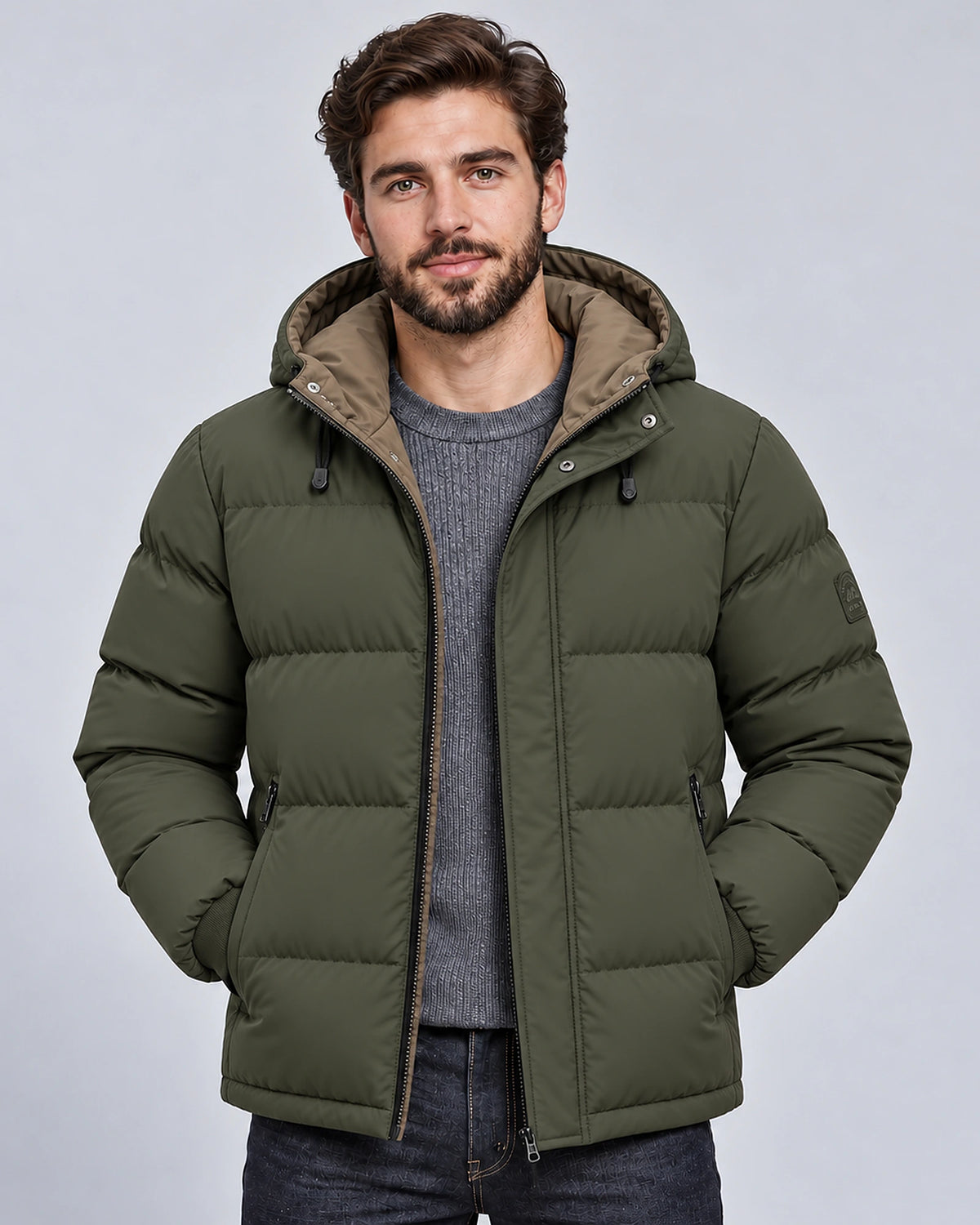 Men's Hooded Quilted Puffer Jacket with Zip Pockets and Ribbed Hem – Weston