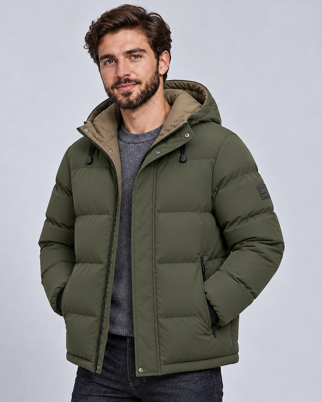 Men's Hooded Quilted Puffer Jacket with Zip Pockets and Ribbed Hem – Weston