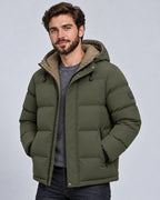 Men's Hooded Quilted Puffer Jacket with Zip Pockets and Ribbed Hem – Weston