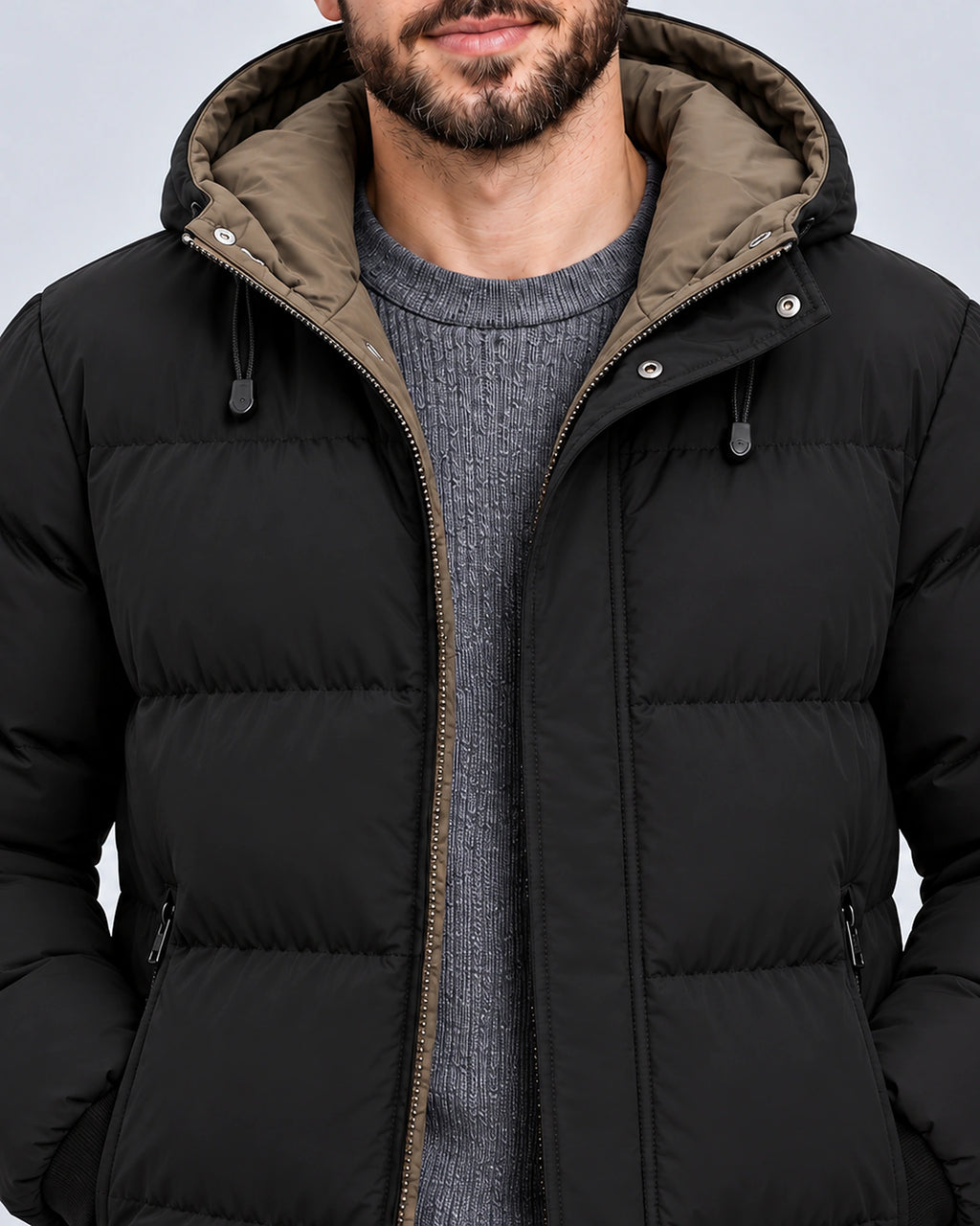 Men's Hooded Quilted Puffer Jacket with Zip Pockets and Ribbed Hem – Weston