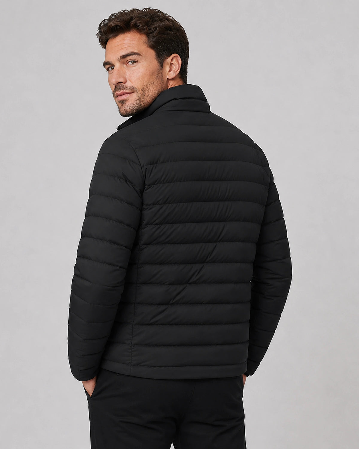 Men's Lightweight Quilted Puffer Jacket with Stand Collar and Zip Pockets – Rhys