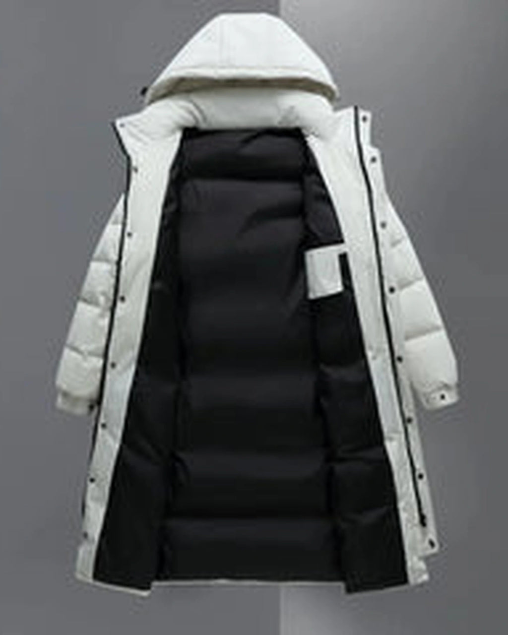 Men's Long Hooded Puffer Coat with Full-Length Zip – Evie Rose