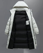 Men's Long Hooded Puffer Coat with Full-Length Zip – Evie Rose