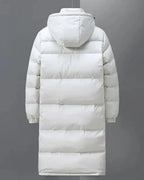 Men's Long Hooded Puffer Coat with Full-Length Zip – Evie Rose