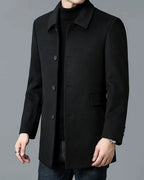 Men's Notch Collar Wool-Blend Overcoat with Flap Pockets, Tailored Fit – Faye Jane