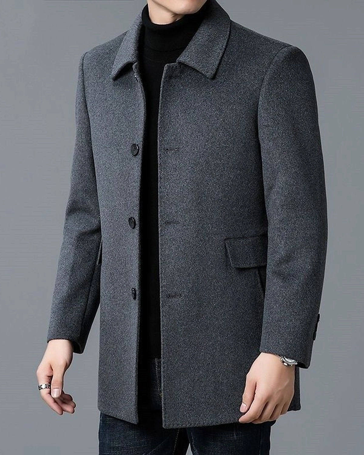 Men's Notch Collar Wool-Blend Overcoat with Flap Pockets, Tailored Fit – Faye Jane