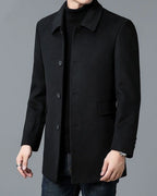 Men's Notch Collar Wool-Blend Overcoat with Flap Pockets, Tailored Fit – Faye Jane