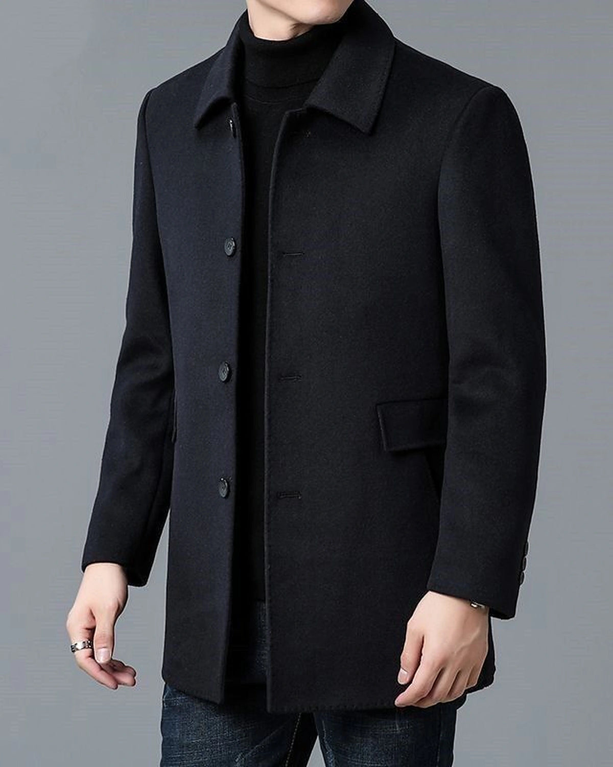 Men's Notch Collar Wool-Blend Overcoat with Flap Pockets, Tailored Fit – Faye Jane