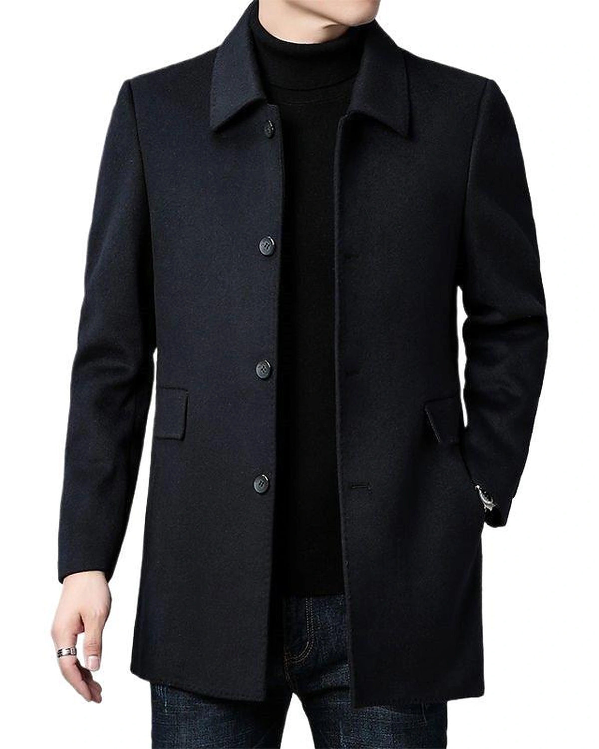 Men's Notch Collar Wool-Blend Overcoat with Flap Pockets, Tailored Fit – Faye Jane