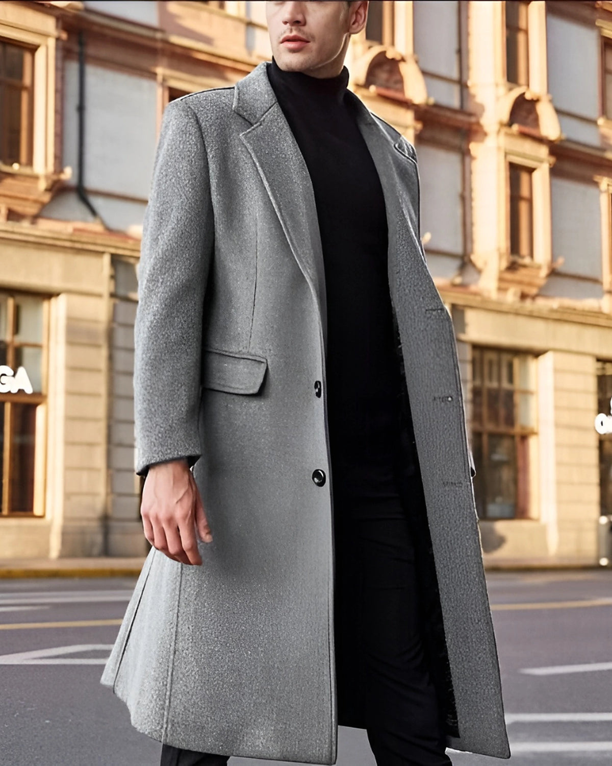 Men's Notch Lapel Single-Breasted Wool-Blend Overcoat with Flap Pockets – Evie Lou