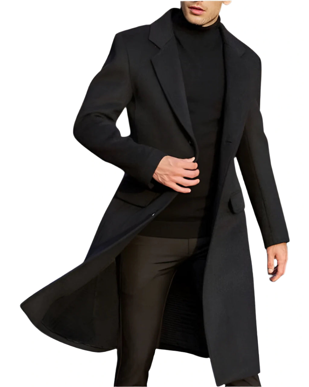 Men's Notch Lapel Single-Breasted Wool-Blend Overcoat with Flap Pockets – Evie Lou
