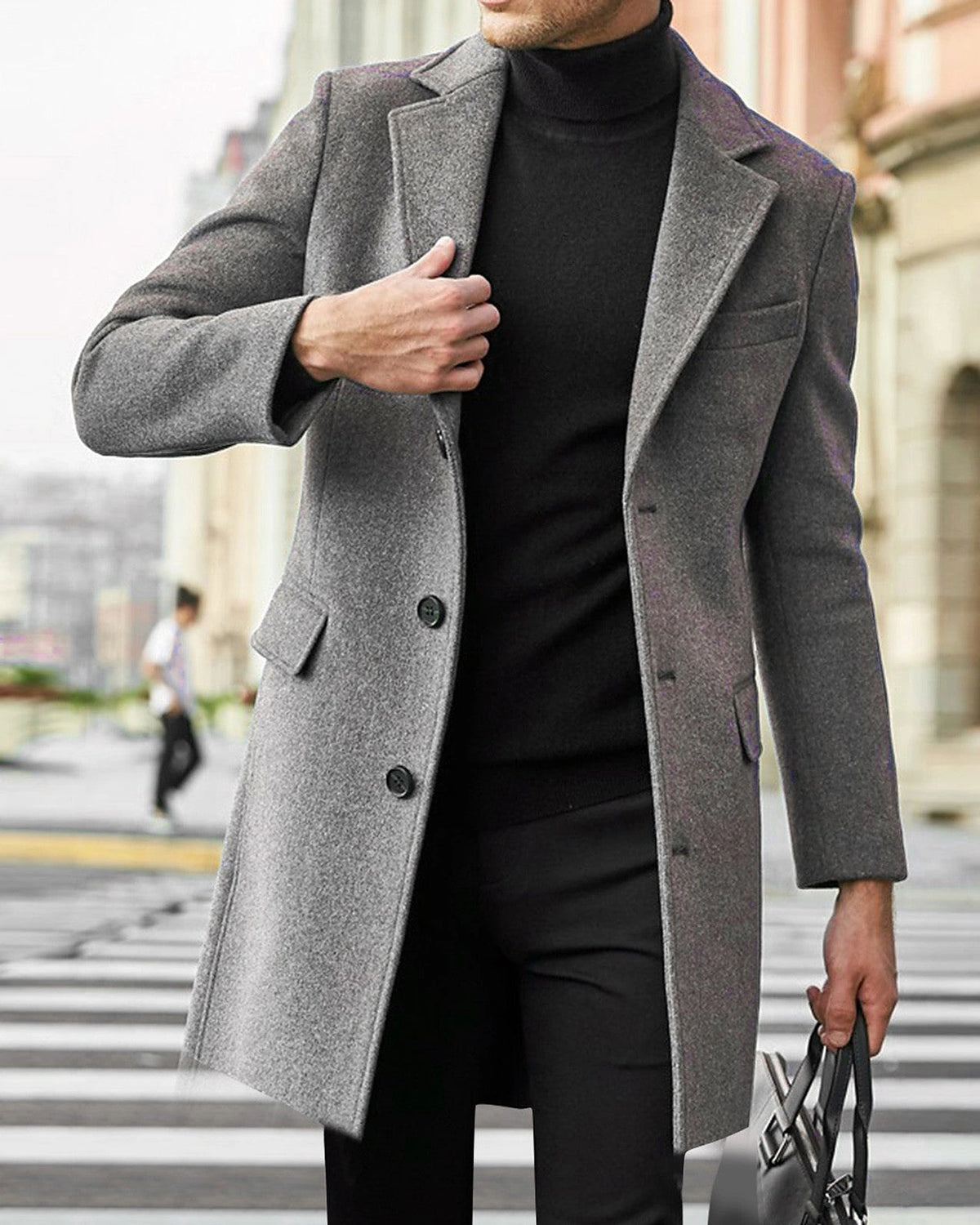 Men's Notch Lapel Wool-Blend Overcoat with Flap Pockets, Slim Fit – Cora Lou