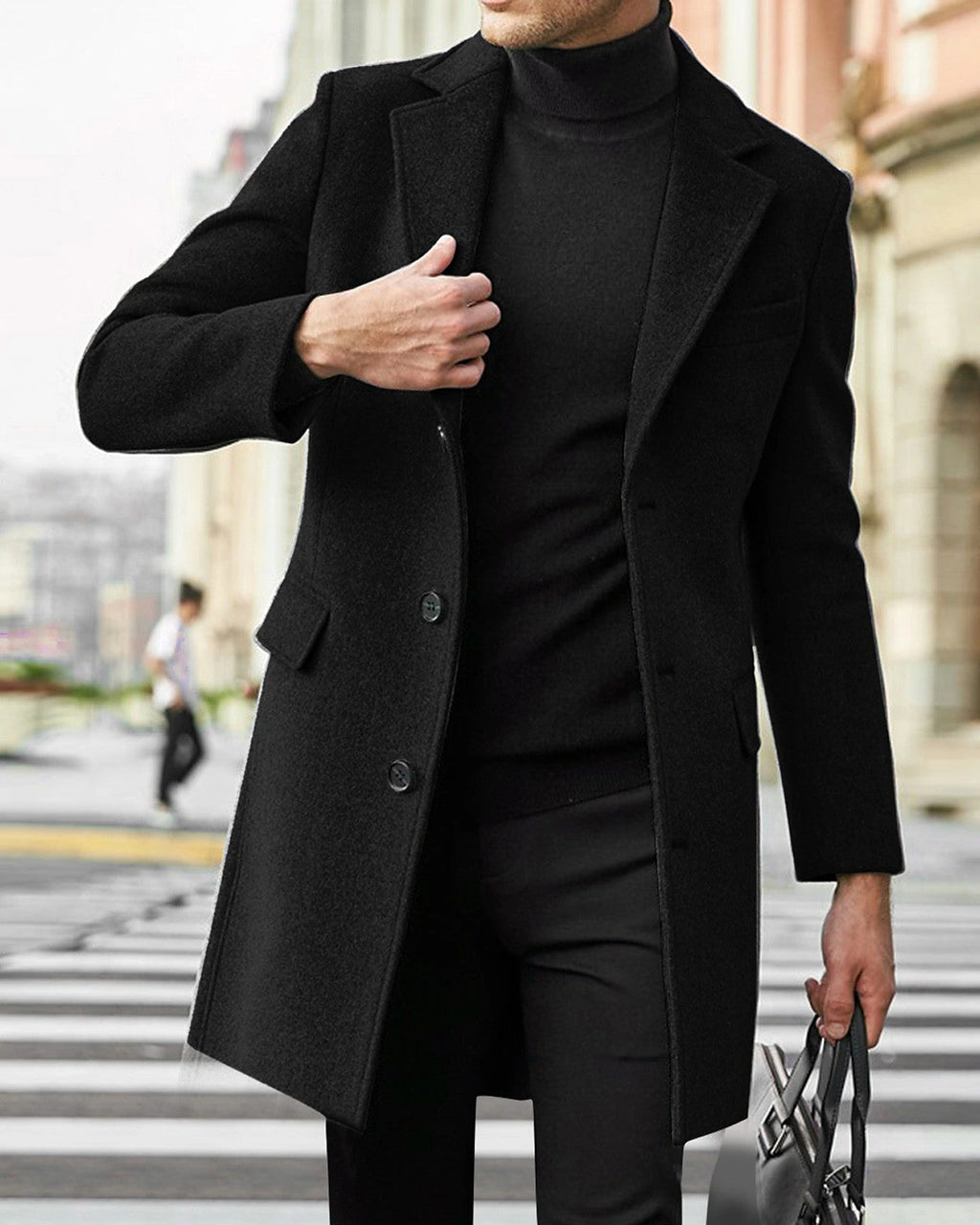 Men's Notch Lapel Wool-Blend Overcoat with Flap Pockets, Slim Fit – Cora Lou