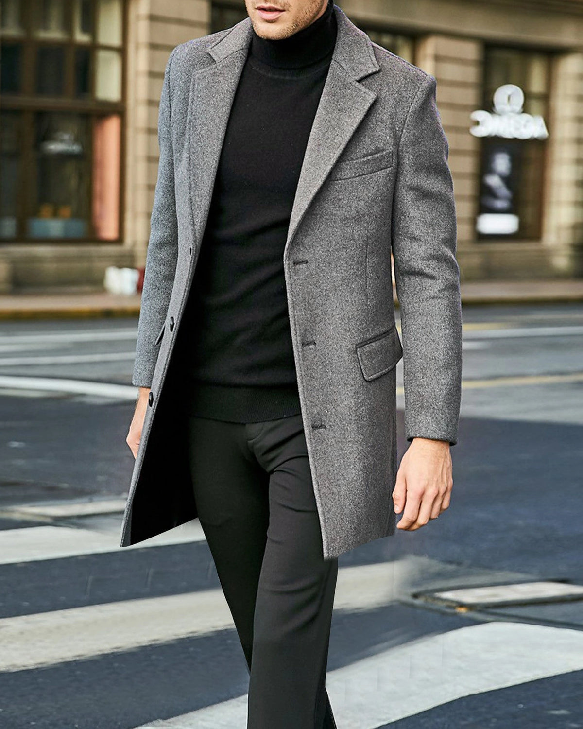Men's Notch Lapel Wool-Blend Overcoat with Flap Pockets, Slim Fit – Cora Lou