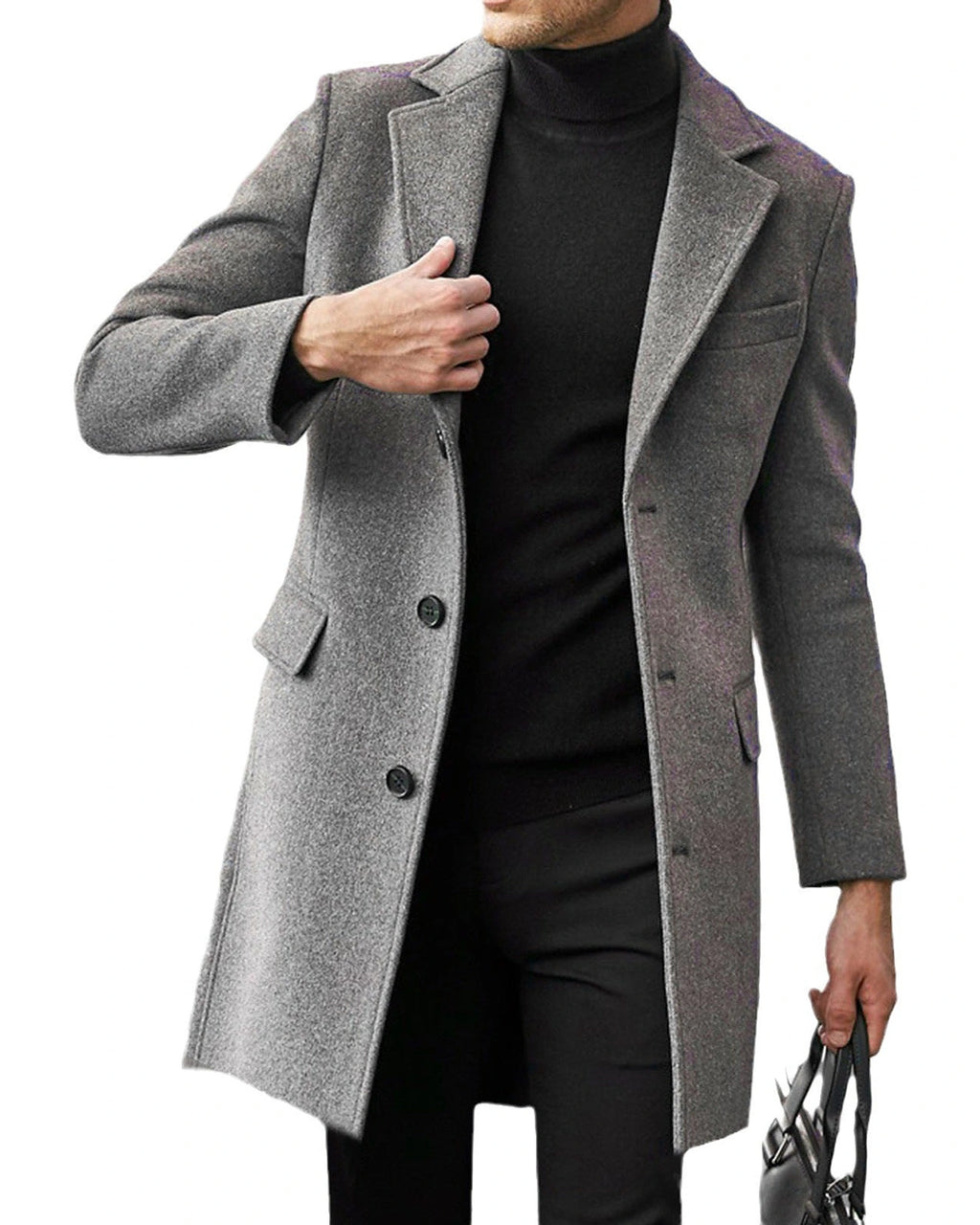 Men's Notch Lapel Wool-Blend Overcoat with Flap Pockets, Slim Fit – Cora Lou