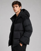 Men's Oversized Hooded Puffer Jacket with Corduroy Yoke Panel – Isaac