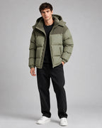 Men's Oversized Hooded Puffer Jacket with Corduroy Yoke Panel – Isaac