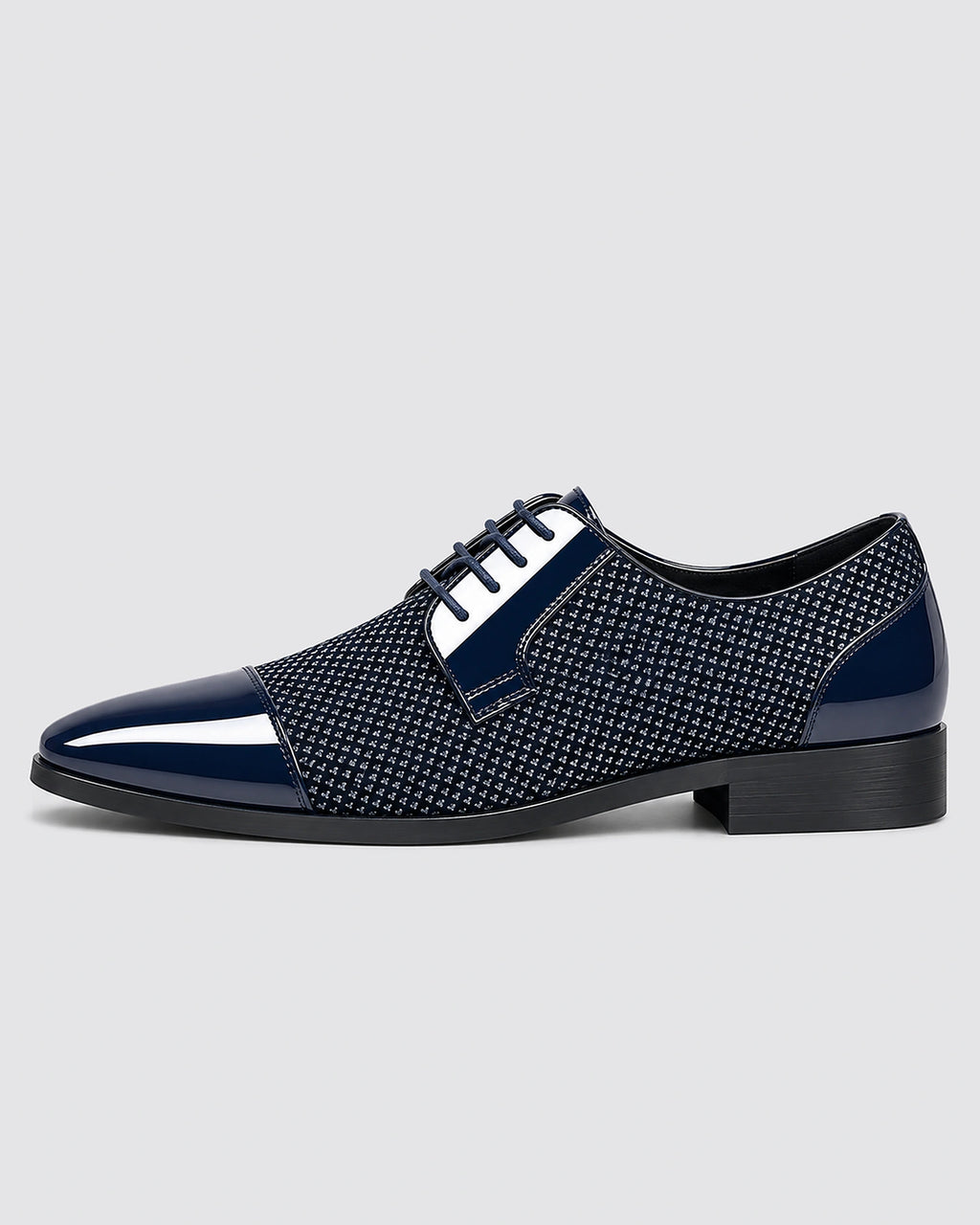 Men's Patent Cap Toe Derby Shoes with Woven Panel Detailing – Presley