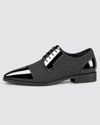 Men's Patent Cap Toe Derby Shoes with Woven Panel Detailing – Presley