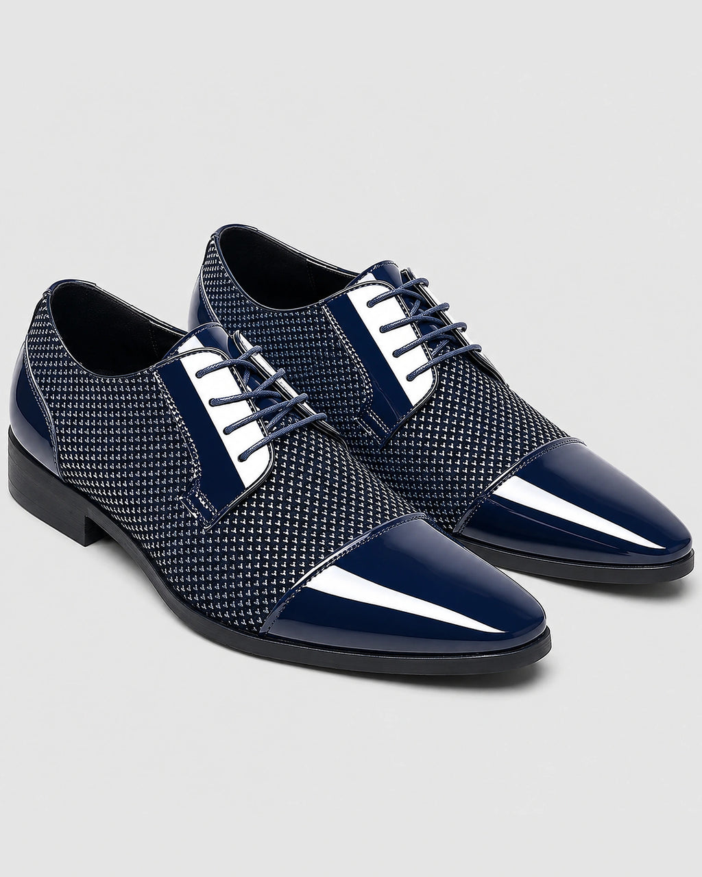Men's Patent Cap Toe Derby Shoes with Woven Panel Detailing – Presley