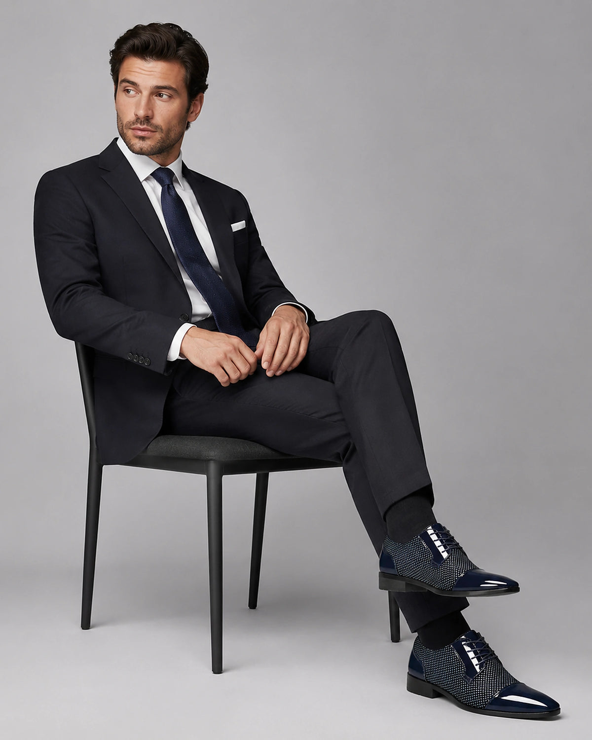 Men's Patent Cap Toe Derby Shoes with Woven Panel Detailing – Presley
