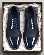 Men's Patent Cap Toe Derby Shoes with Woven Panel Detailing – Presley