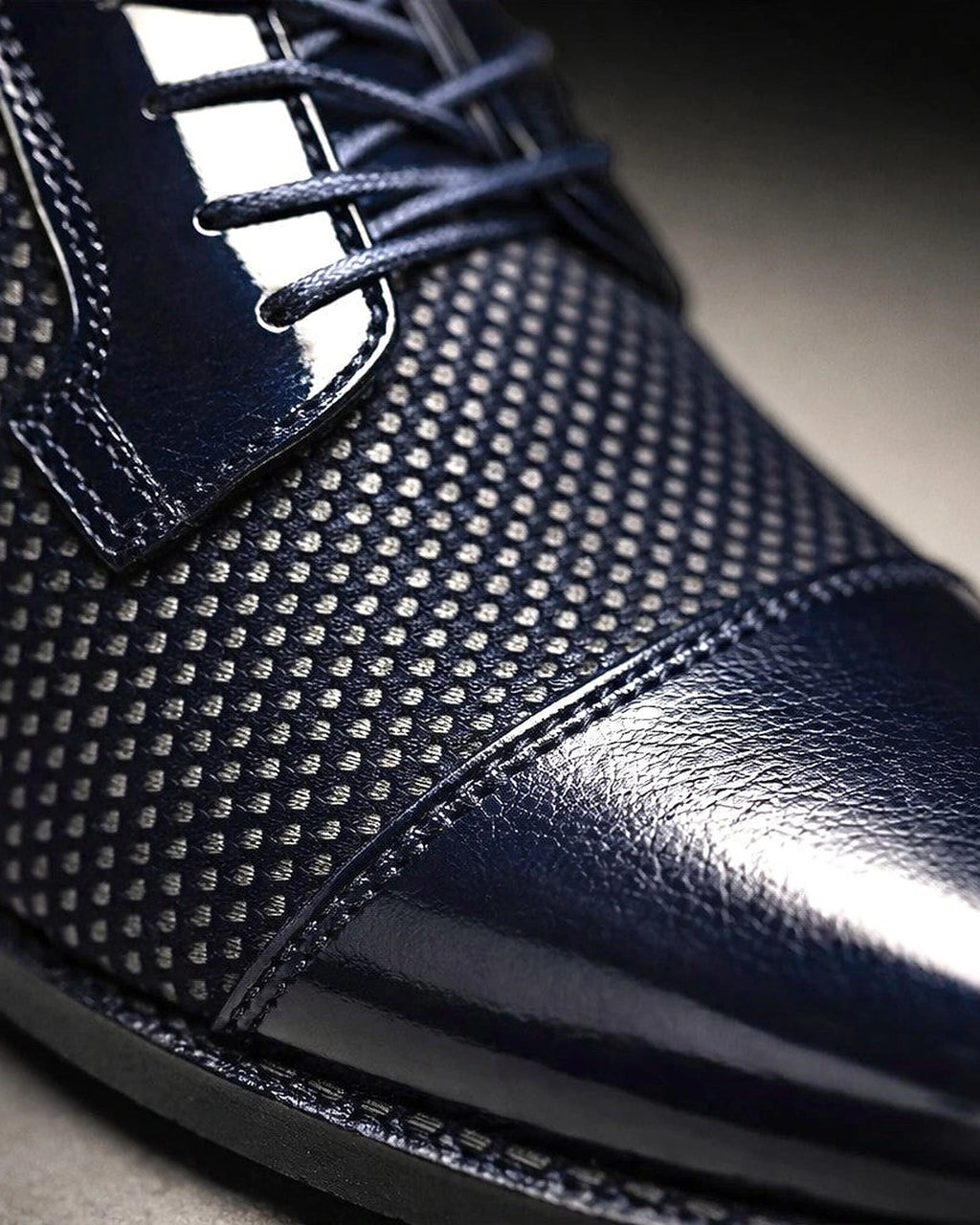 Men's Patent Cap Toe Derby Shoes with Woven Panel Detailing – Presley