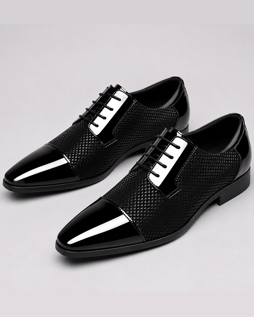 Men's Patent Cap Toe Derby Shoes with Woven Panel Detailing – Presley