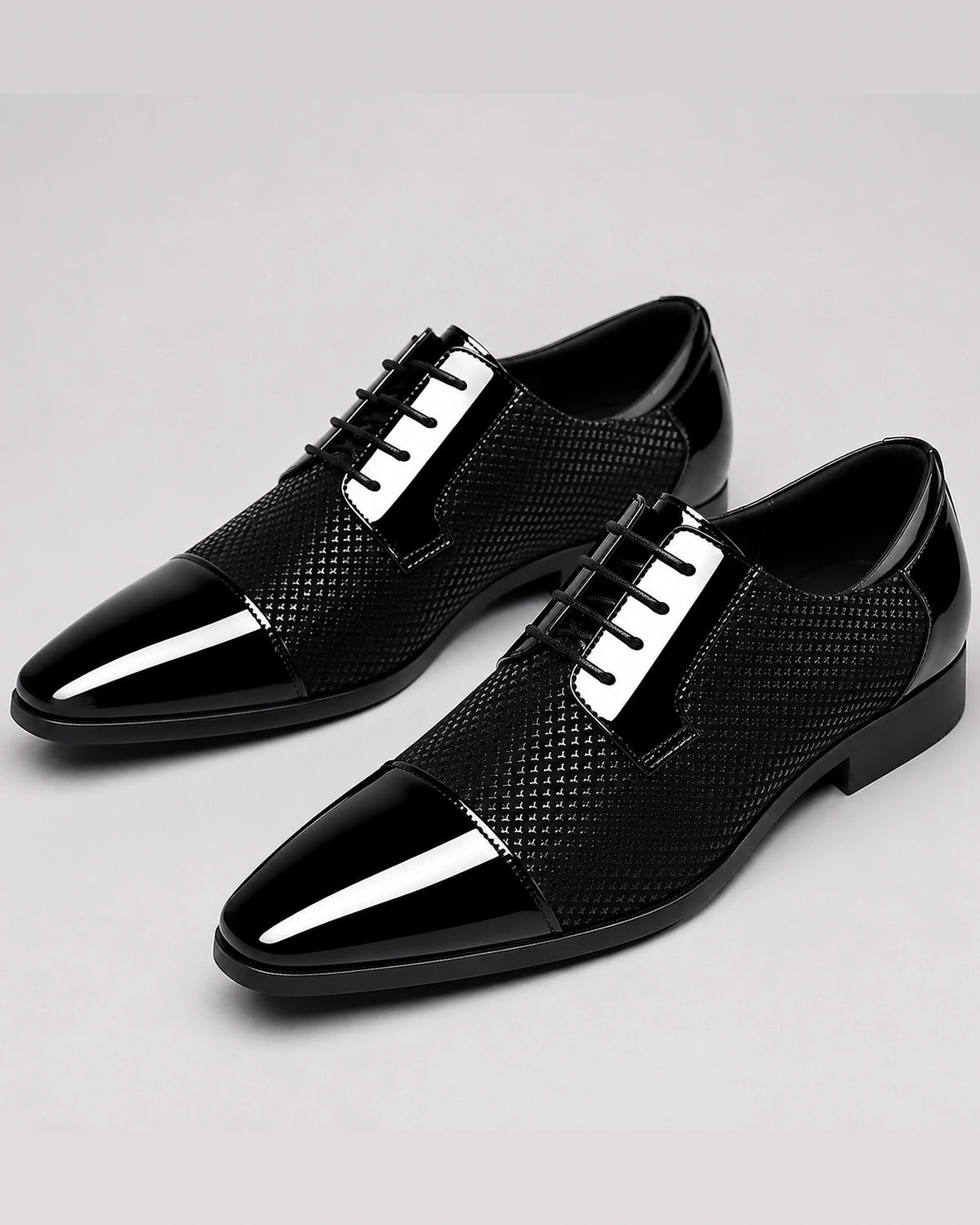 Men's Patent Cap Toe Derby Shoes with Woven Panel Detailing – Presley