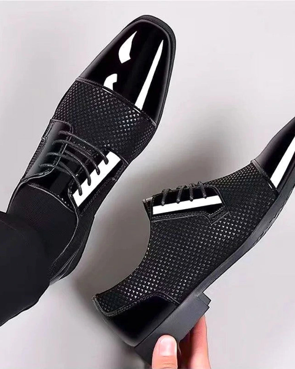 Men's Patent Cap Toe Derby Shoes with Woven Panel Detailing – Presley