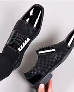 Men's Patent Cap Toe Derby Shoes with Woven Panel Detailing – Presley