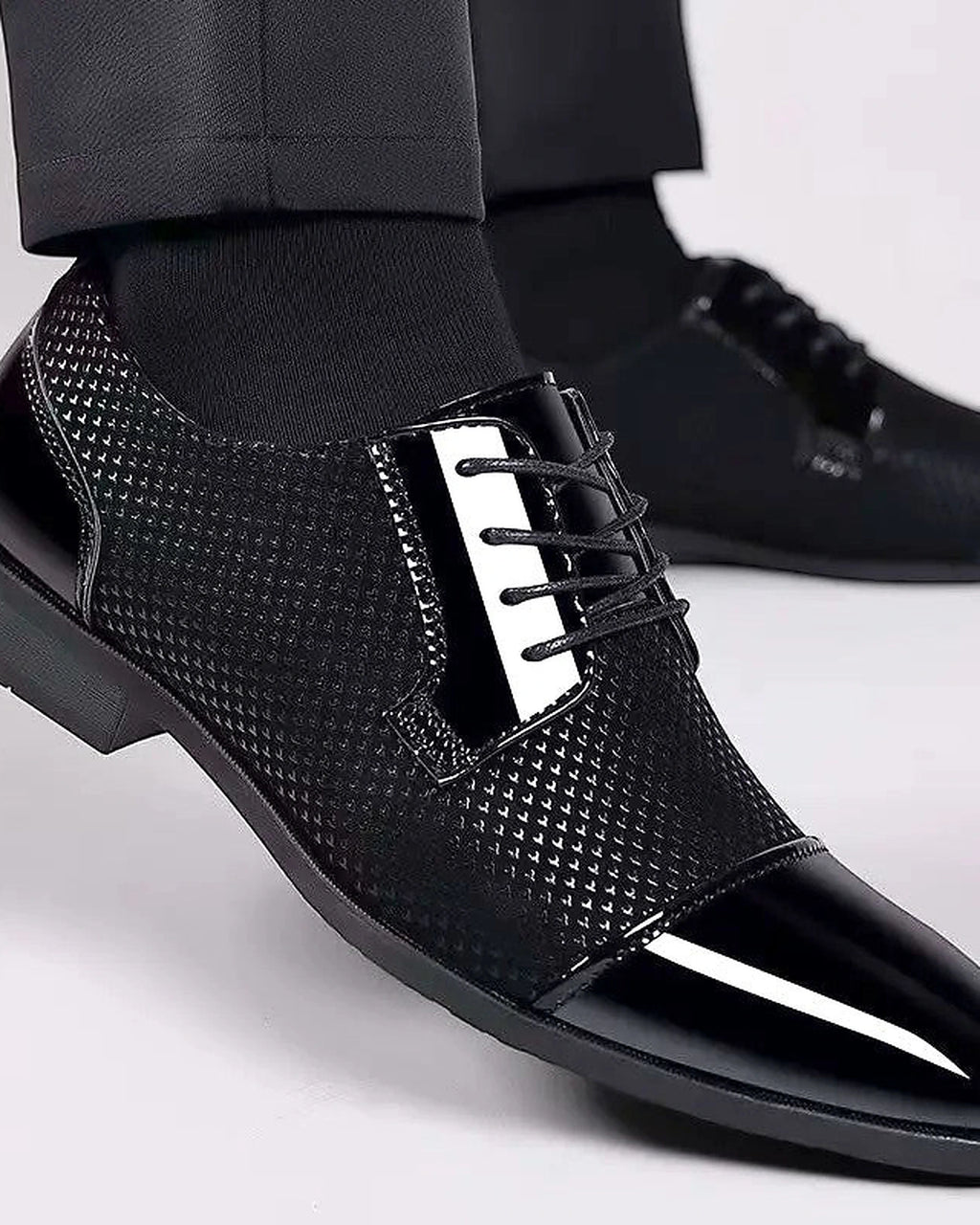 Men's Patent Cap Toe Derby Shoes with Woven Panel Detailing – Presley