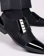 Men's Patent Cap Toe Derby Shoes with Woven Panel Detailing – Presley