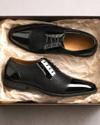 Men's Patent Cap Toe Derby Shoes with Woven Panel Detailing – Presley