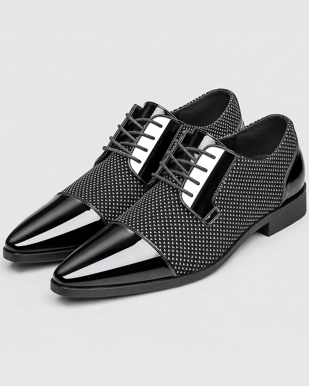 Men's Patent Cap Toe Derby Shoes with Woven Panel Detailing – Presley