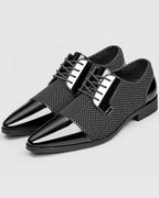 Men's Patent Cap Toe Derby Shoes with Woven Panel Detailing – Presley
