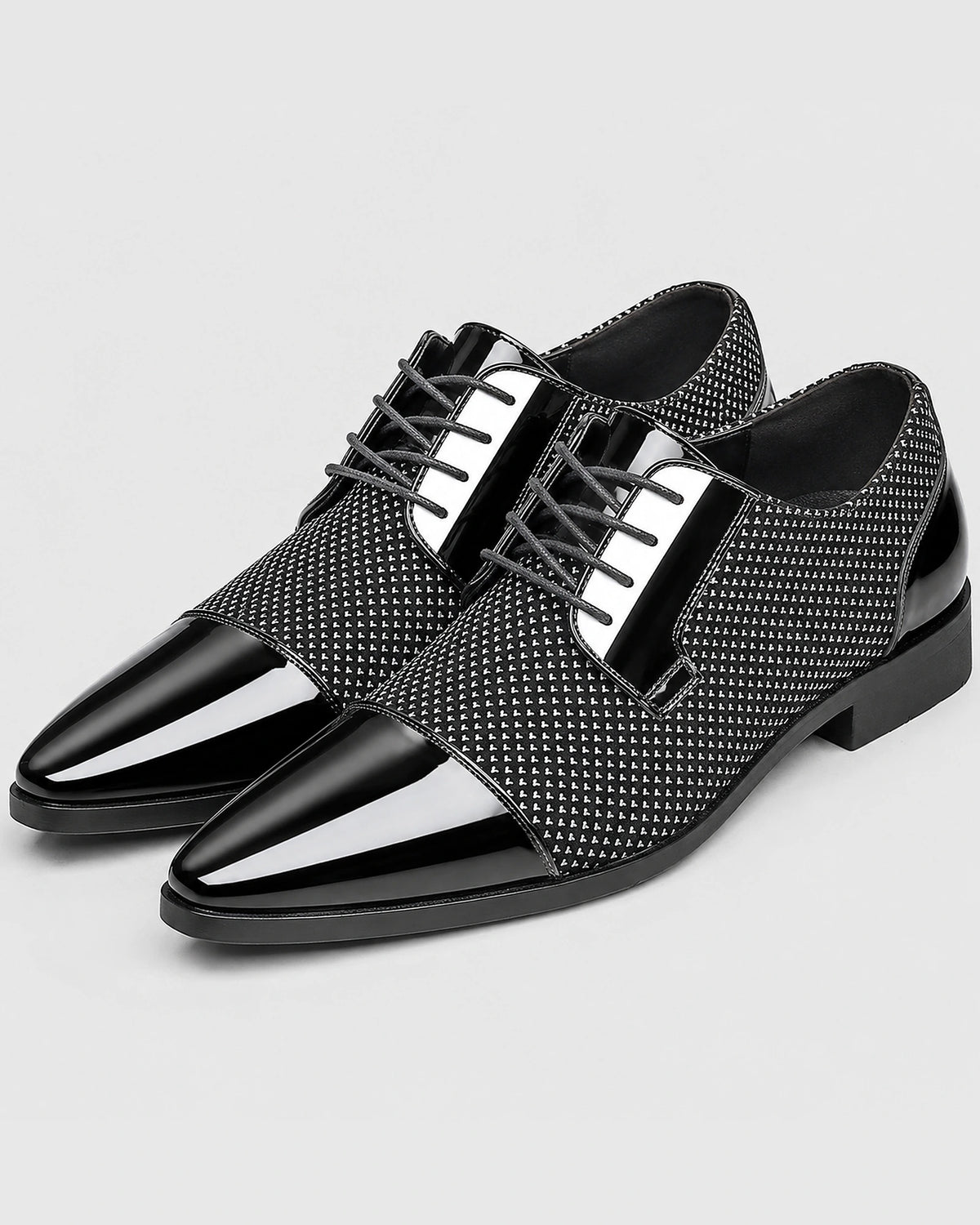 Men's Patent Cap Toe Derby Shoes with Woven Panel Detailing – Presley