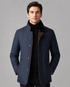 Men's Quilted Jacket with Faux Fur Stand Collar and Contrast Trim – Grayson