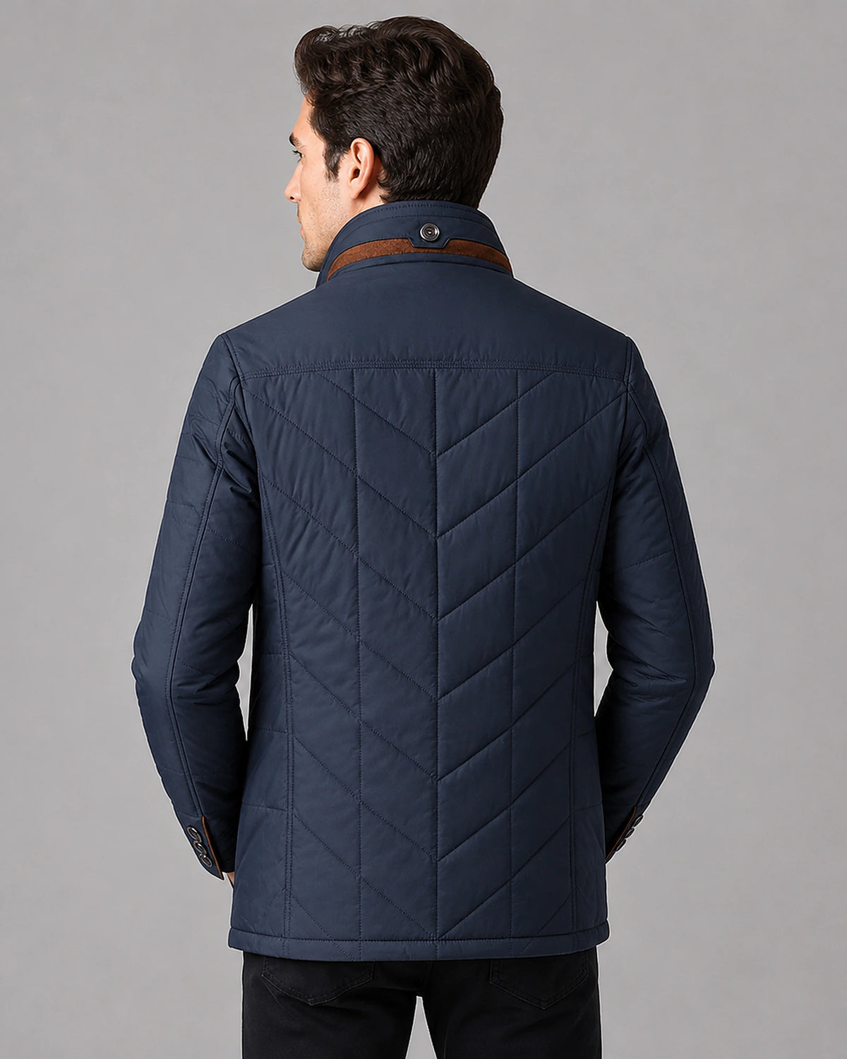 Men's Quilted Jacket with Faux Fur Stand Collar and Contrast Trim – Grayson