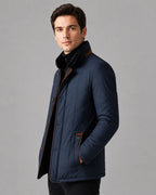 Men's Quilted Jacket with Faux Fur Stand Collar and Contrast Trim – Grayson