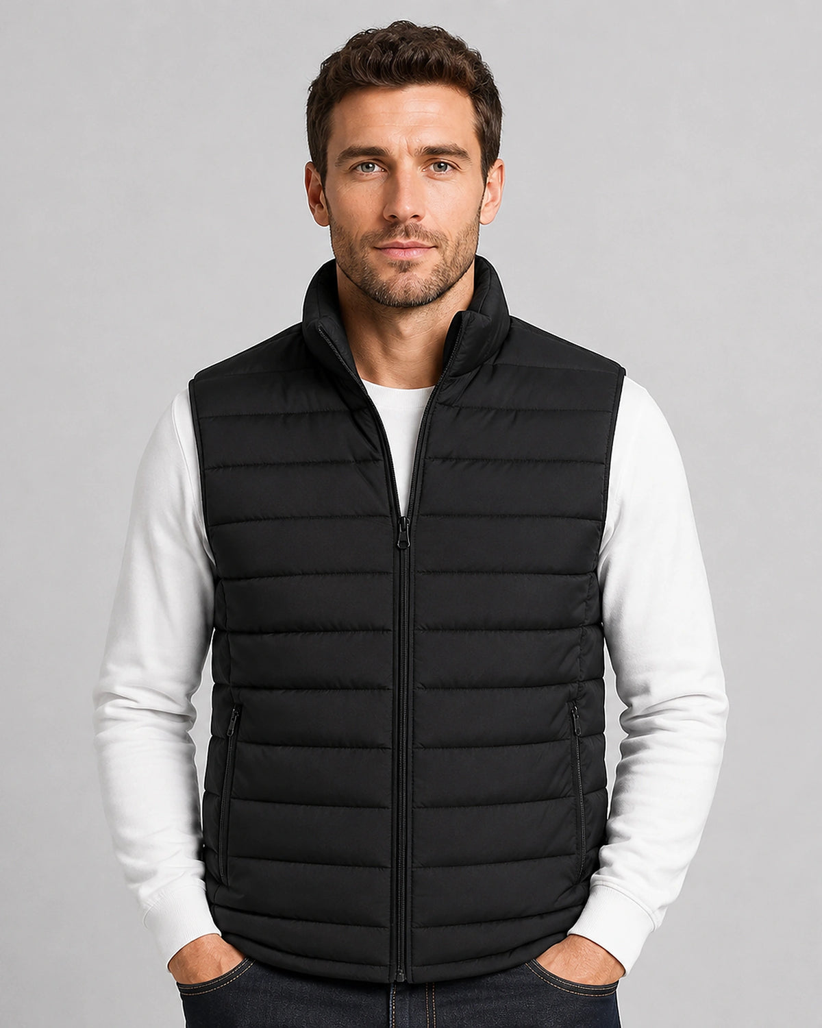 Men's Quilted Stand Collar Zip-Up Gilet with Side Pockets – Wesley